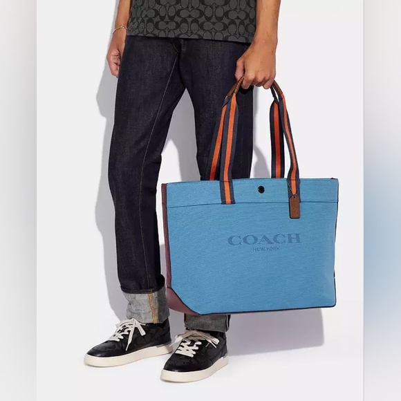 Coach Tote Bag 38 In Colorblock - Indigo Blue - Picture 13 of 13